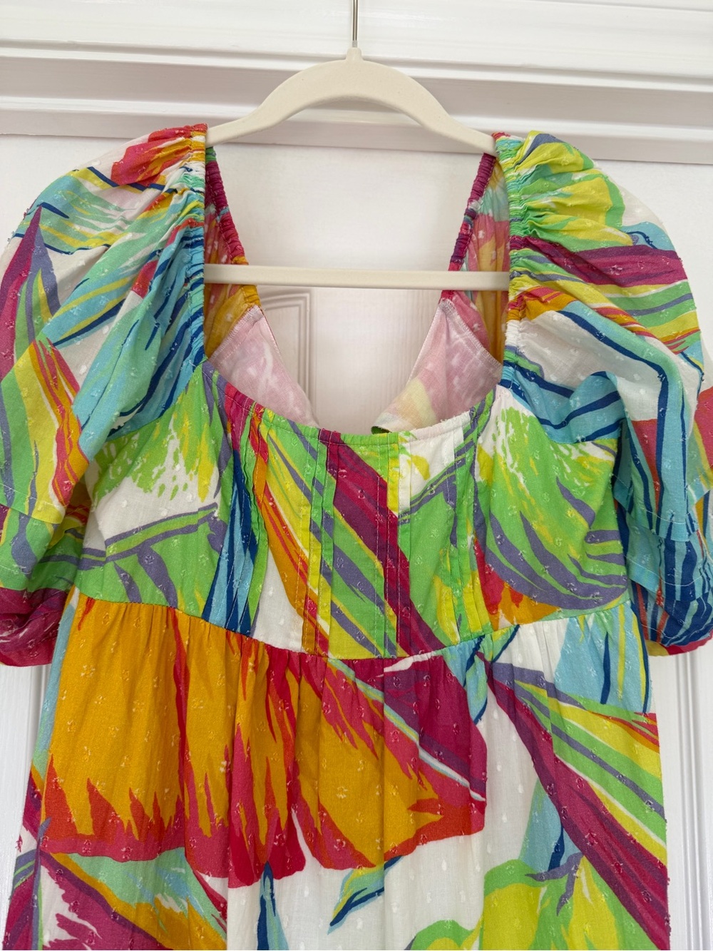 FARM Rio Pink, Lime, Blue & Yellow Puff Sleeve Midi Dress - Picture 4 of 7